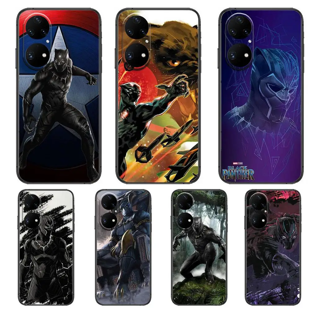 

Marvel Black Panther black Phone Case For Huawei p50 P40 p30 P20 10 9 8 Lite E Pro Plus Black Etui Coque Painting Hoesjes comic