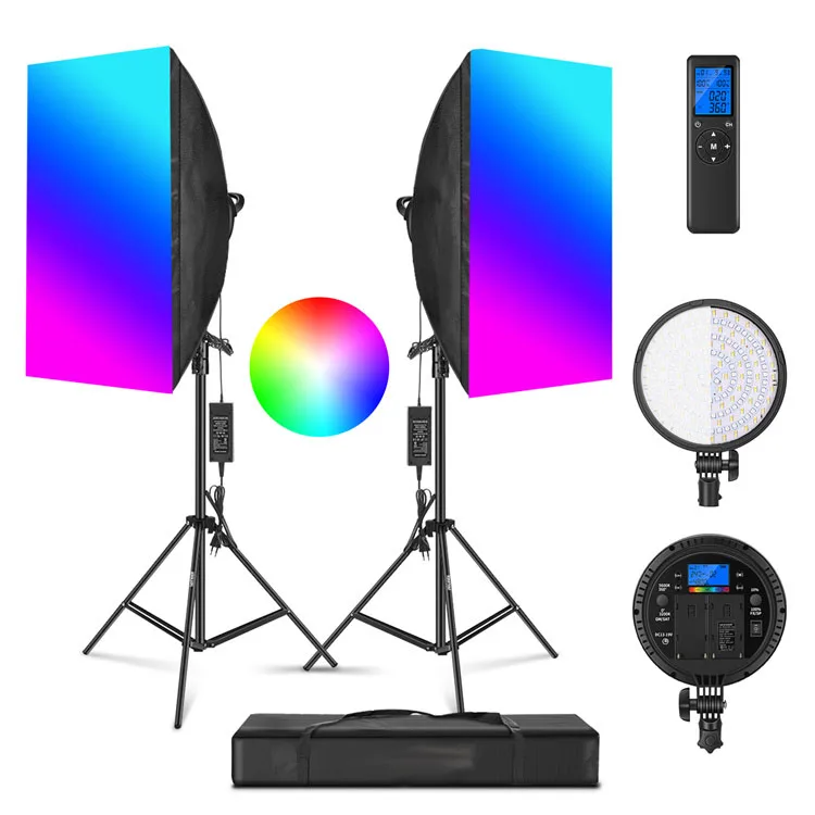 

Photo Studio Equipment Photography Lighting Kit RGB Dimmable LED Light Softbox With Tripod