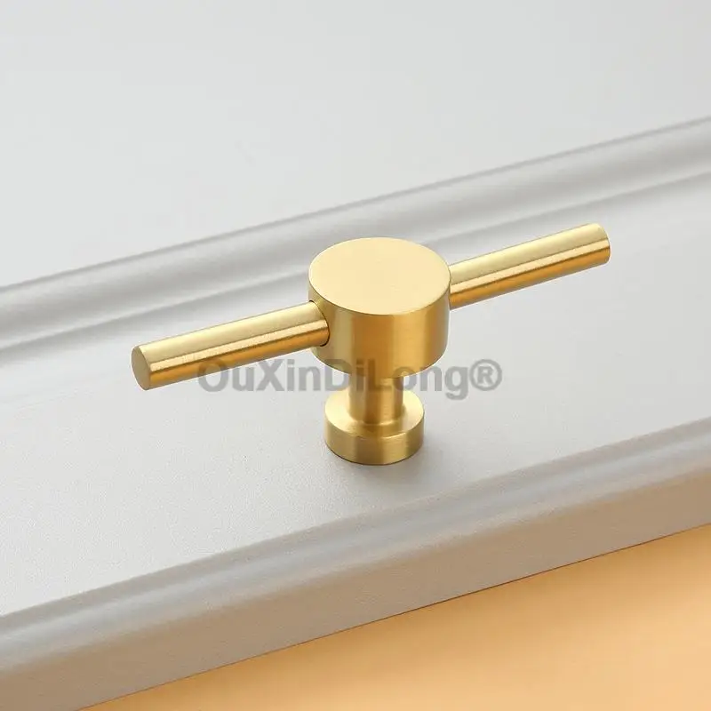

2PCS Modern T Bar Knobs Pulls Copper Kitchen Cabinet Door Handles Brushed Gold Drawer Knobs Pull Furniture Handles ZO19