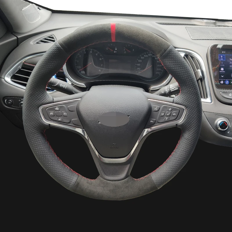 

Hand- stitch Black Genuine Leather Suede Car Steering Wheel Cover For Chevrolet Malibu Equinox 2018-2021 Opel Ampera-e 2016-2020