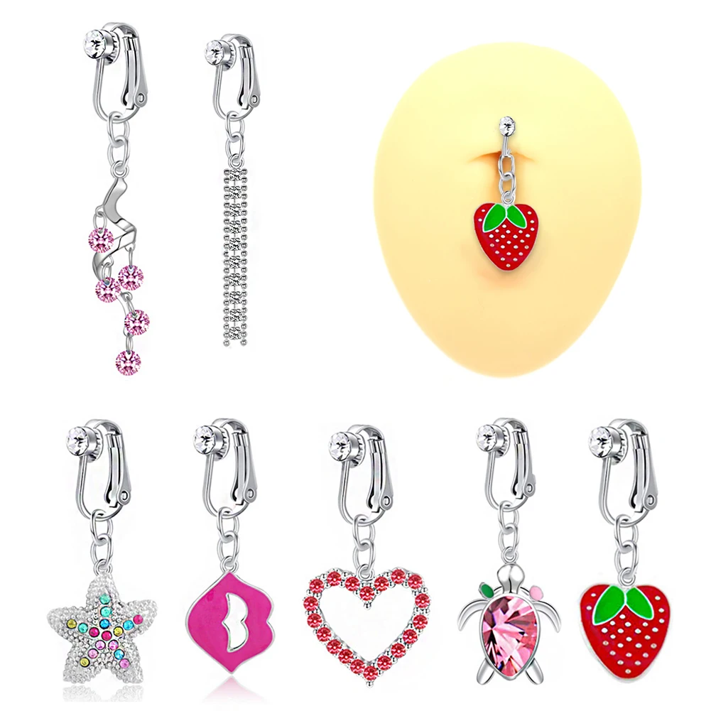 

Faux Fake Belly Love Fake Belly Piercing Heart Clip On Umbilical Navel Fake Pircing Butterfly Leaves Cartilage Earring Clip