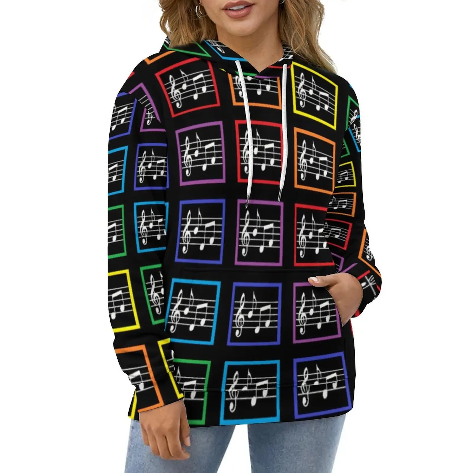

Music Squares Hoodies Woman Rainbow Framed Korean Fashion Casual Hoodie Autumn Aesthetic Design Sweatshirts Large Size 5XL 6XL