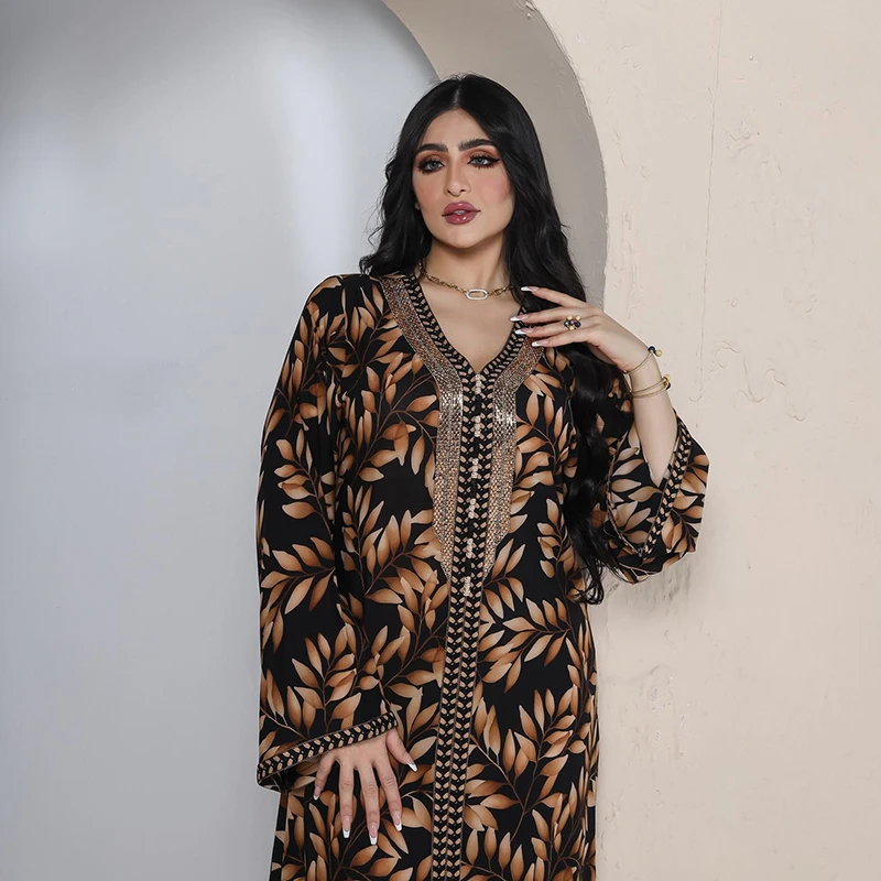 Eid Mubarak Abaya Muslim Woman Dubai 2022 Printed Plus Size Kaftan Moroccan Fashion Luxury Abayas Caftan Marocain Arabic Dress