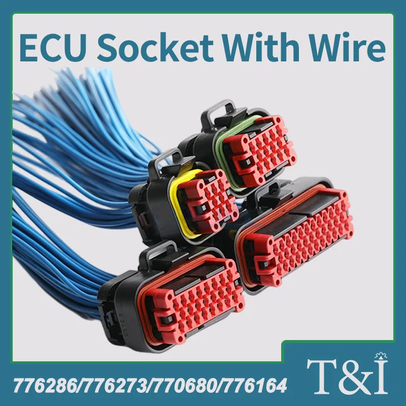 

1/5 Pcs ECU Controller Socket Female Sealed Waterproof Staight Connector with Wire 8/14/23/35Pin 776286/776273/770680/776164