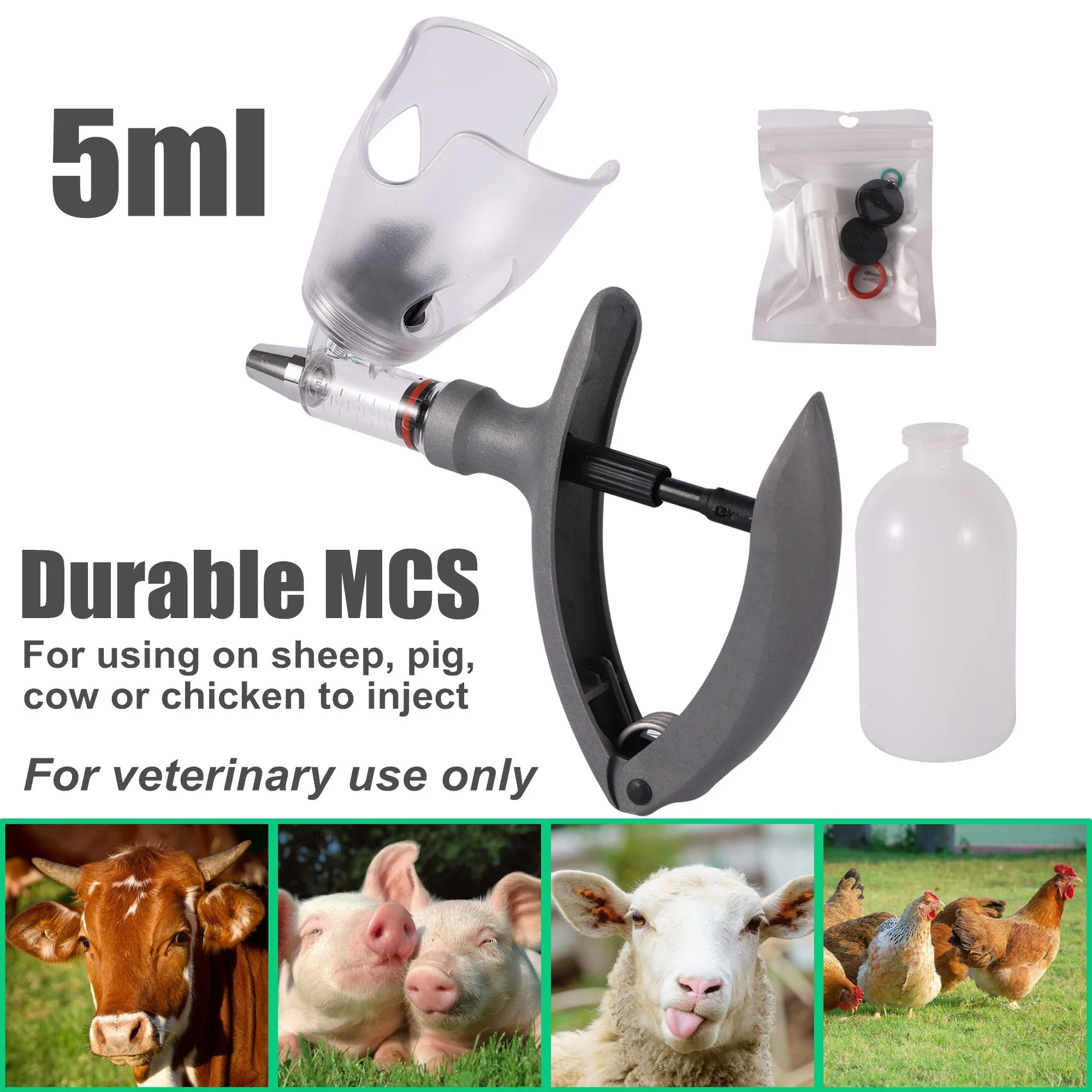 

5ml Automatic Veterinary Continuous Syringe Animal Injection Adjustable Vaccine Injection for Using On Pig Cattle Sheep Chicken