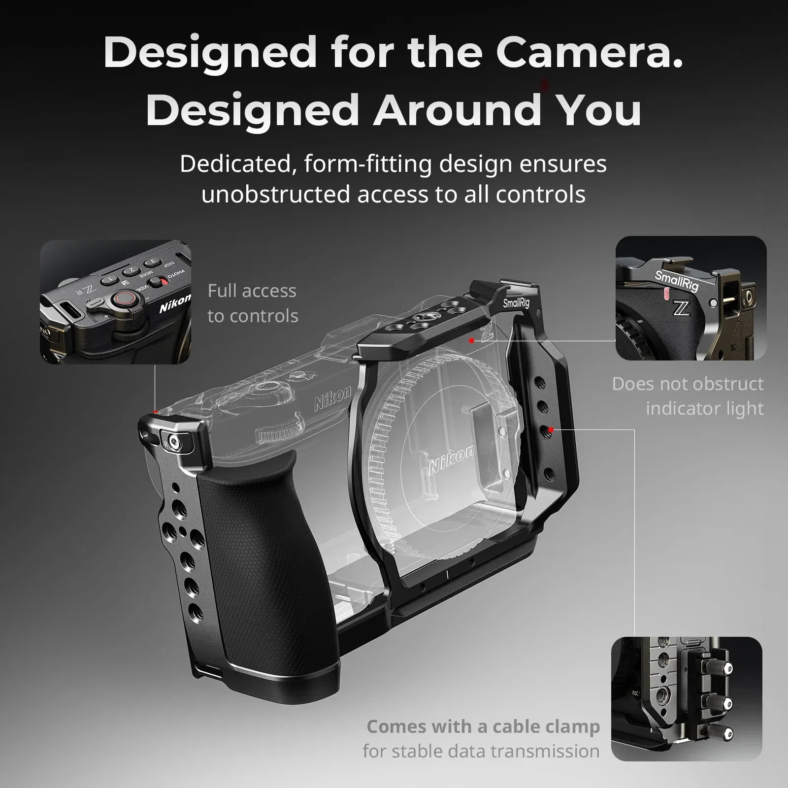 Фото Комплект кейджей SmallRig 5904/5905/5906/6113 HawkLock для Nikon ZR: полноразмерный кейдж, полукейдж, V-Mount Power Cage, деревянная L-образная рукоятка №5