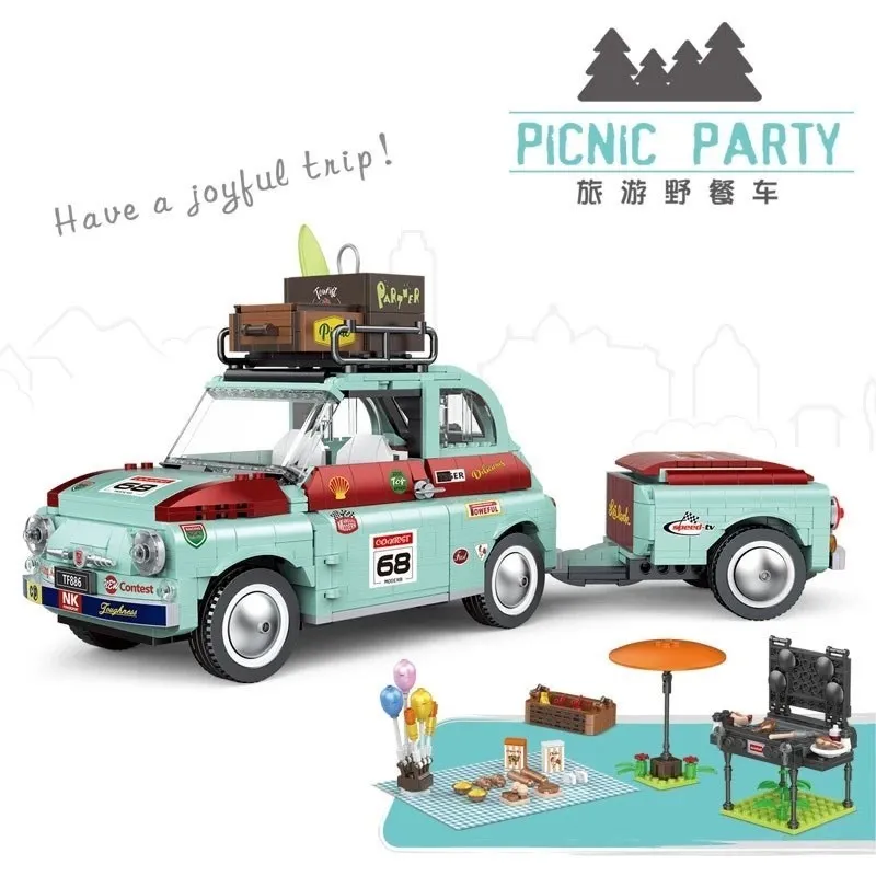 

Technical Car Picnic Car Camper Van Transporter Truck Creative Expert Building Blocks Toys for Children Technical City 19002