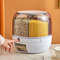 rotating cereal dispenser 6 grid rice bucket rotating food dispenser grains dispenser with lid rice storage containers