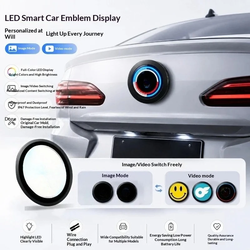 Фото Настраиваемая эмблема для автомобиля – умный LED-дисплей для BMW, отображение логотипов, GIF-файлов, текста, ночное видимость в темноте №1