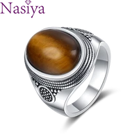 natural moonstone ring lady s925 sterling silver jewelry tiger eye turquoise lapis retro party ring 10x14mm large ellipse gem