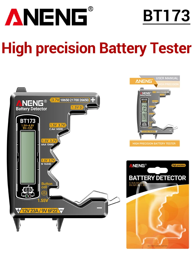 

Цифровой тестер батареи aneng BT173 Два определения места C D AA AAA N 9V Кнопка ячейки Универсальный измерительный портативный тестер Инструменты