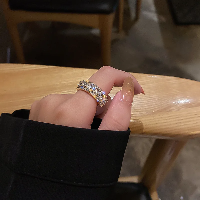 

Opening Rings Luxury Ring Korean Design Diamond-Studded For Woman 2022 New Fashion Finger Jewelry Party Girl's Sexy Ring Gifts