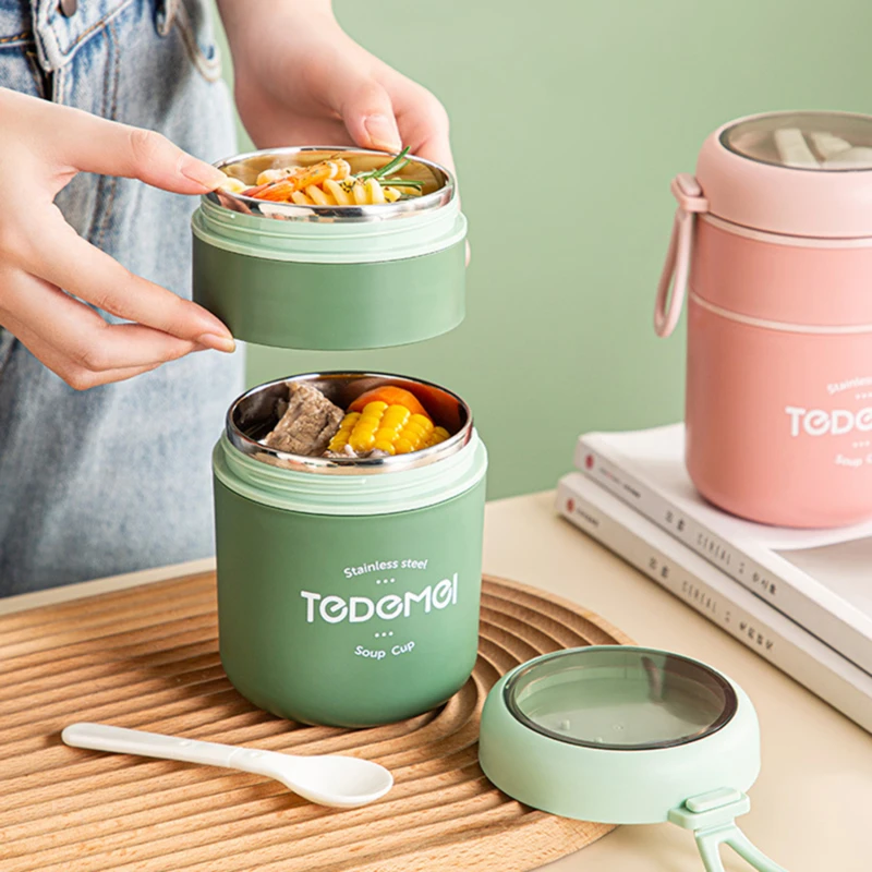 

710ML Stainless Steel Insulated Lunch Box Drinking Cup With Spoon Food Thermal Jar Insulated Soup Thermos Breakfast Soup Cup