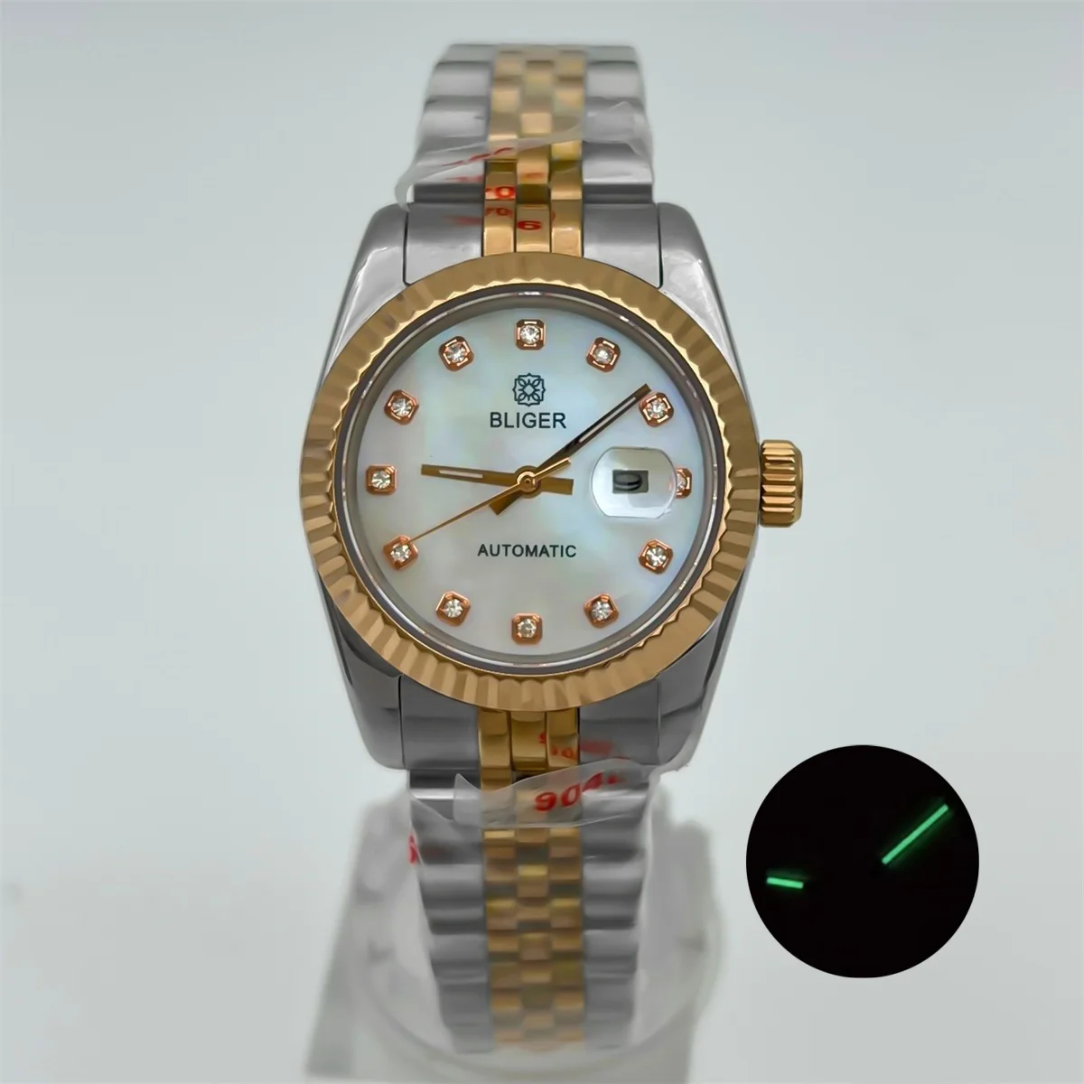 BLIGER Женские часы 31 мм с жемчугом розовым золотом индексный циферблат NH05