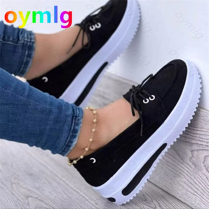 

spring new large size women single shoes muffin heel casual Female shoes round toe lace-up shoes women concise shoes loafers