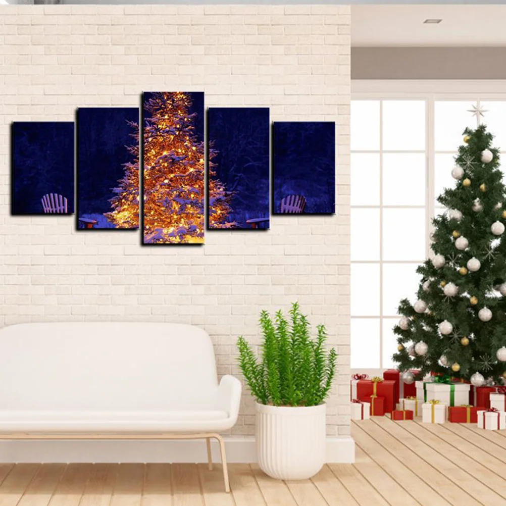 

5pcs Hiny Christmas Tree Stylish Canvas Painting Wall Painting Wall Decor for Living Room Home