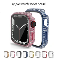 glasscase full cover for apple watch series7 built in tempered film bling woman jewelry bumper iwatch 4145mm diamond protective