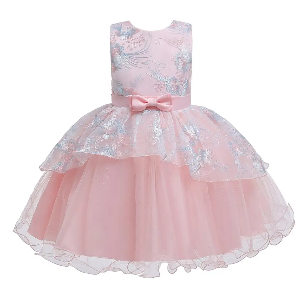 

Children Girl Dresses Summer Popular Polyester Sleeveless Princess Embroideried Lace Flowers Mesh Party Tutu Dress