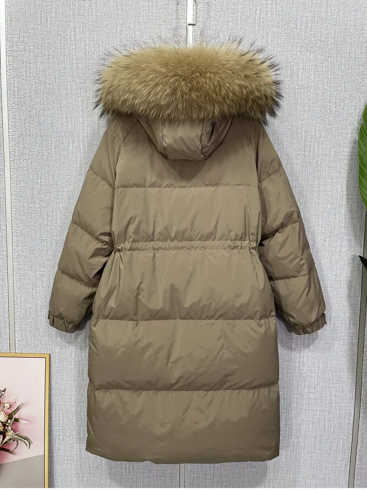 Women Long Down Jacket New Casual Style Raccoon Fur  Collar Jackets Autumn Winter Coats And Parkas Female Outwear