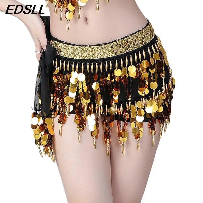 

Талия для танца живота, тренировочный набедренный шарф с блестками для латиноамериканских танцев, цепочка на талию, сценический костюм, блестящий кружевной шарф для выступлений