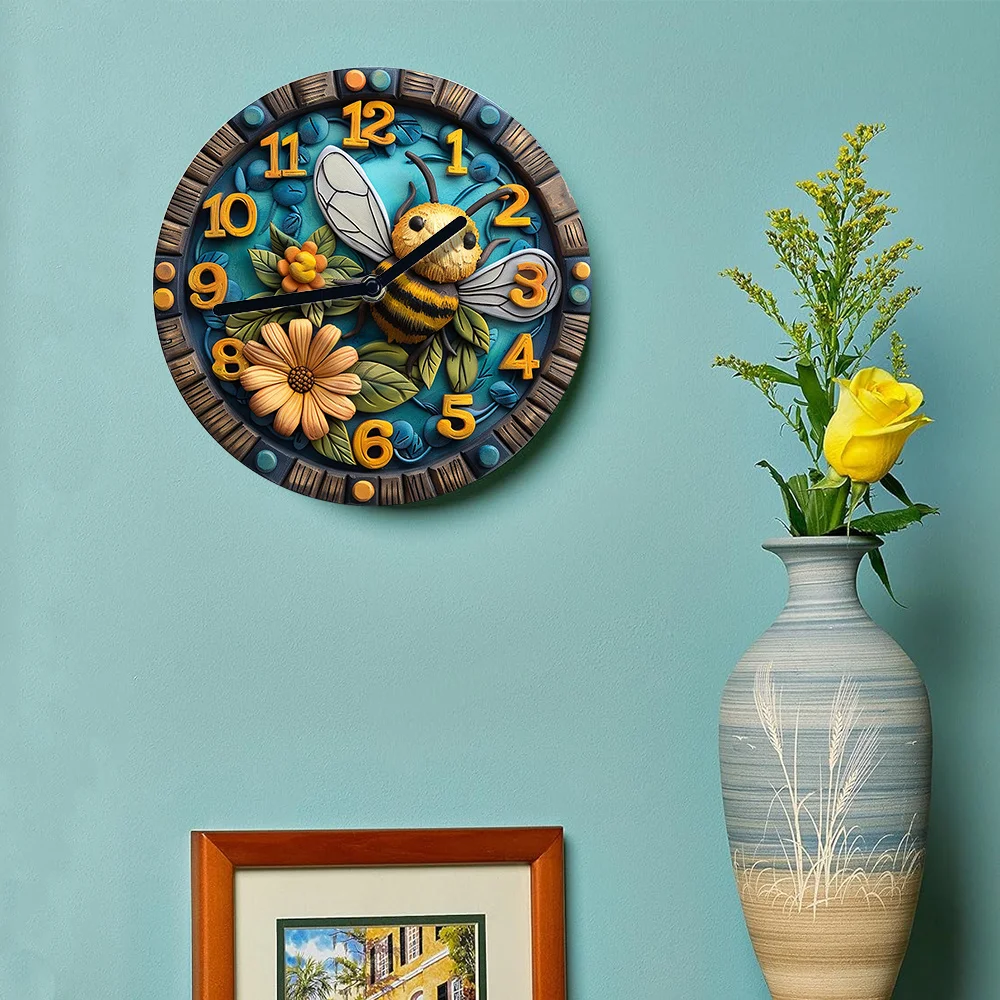 Часы настенные бесшумные с пчелами и сотами алюминиевые украшения сделай сам