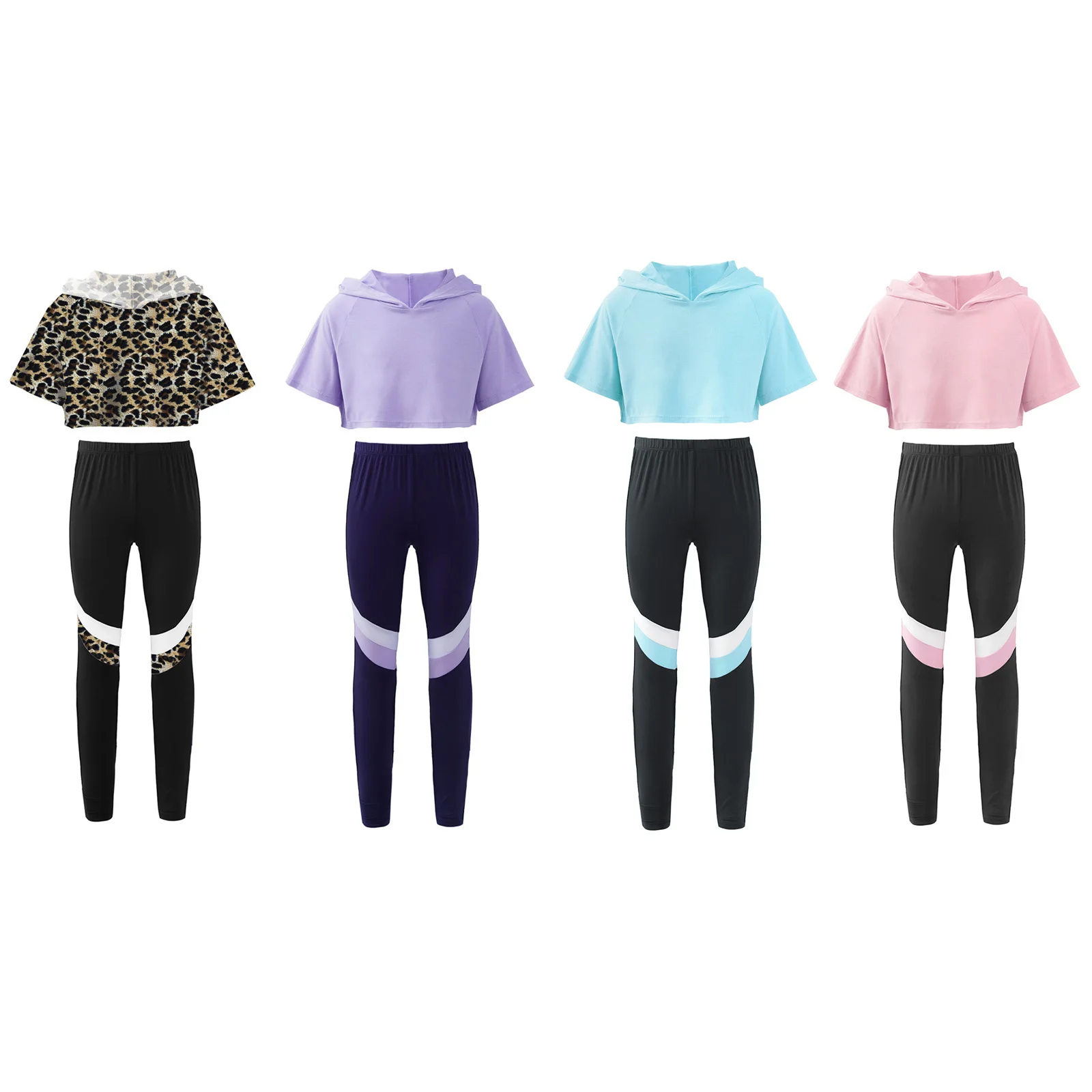 Kids Girls Sport Suit Modern Dance Wear Workout Gymnastics Outfits Tracksuit Set Hoodie Crop Sweatshirt Tops And Pants Leggings images - 6