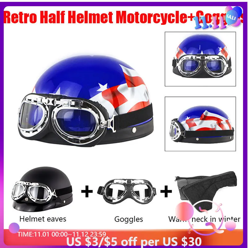 

Retro Motorcycle Helmet Cafe Racer Open Face For Casco Moto For harley Motorcycle Accessories Men Women Moto Helmets&Goggles