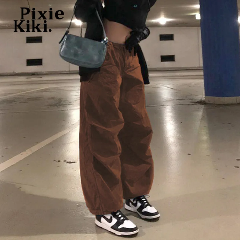 Брюки-карго PixieKiki Y2k на шнуровке белые зеленые 2022 летняя уличная одежда женские