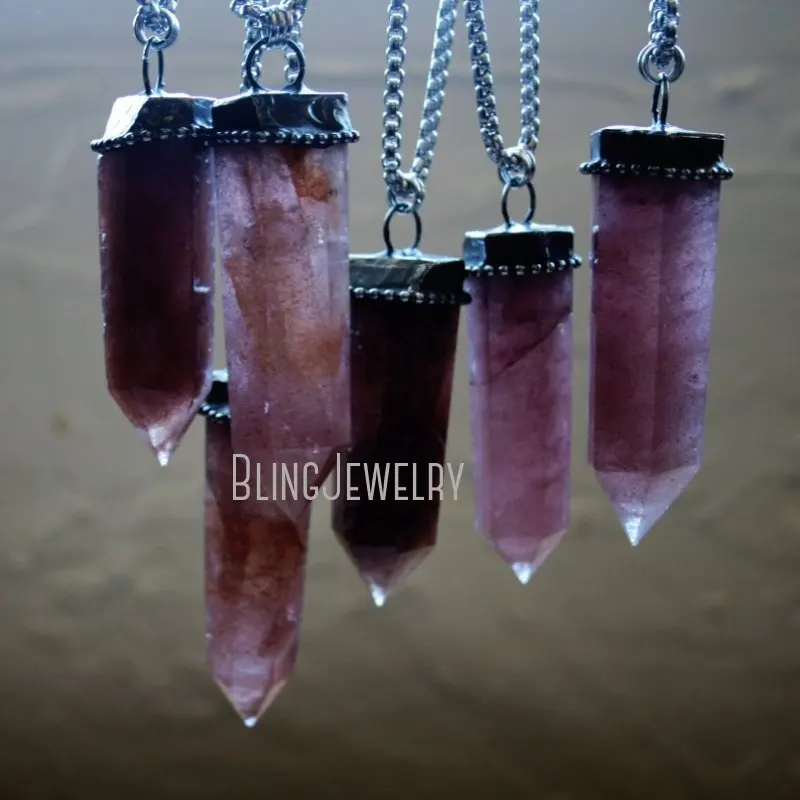 NM42026  Strawberry Quartz Crystal Tower Necklace Natural Strawberry Iron Oxide Quartz Point Necklace Quartz Obelisk Necklace