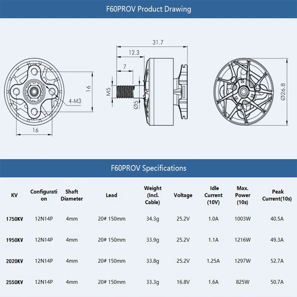 T-Motor F60PROV F60 PROV 1750KV 1950KV 2020KV 2550KV 5-6S бесщеточный двигатель для радиоуправляемого