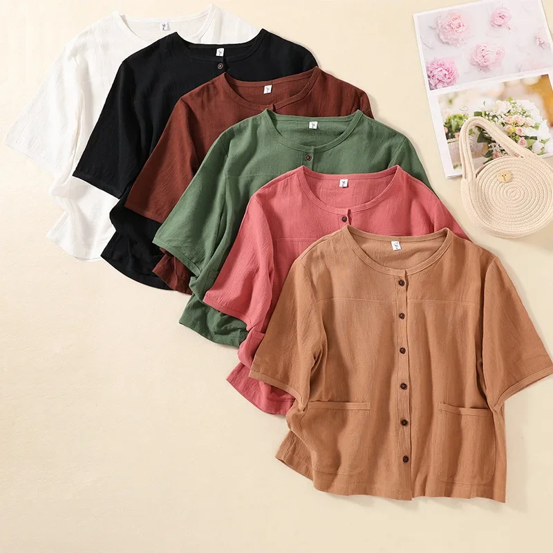 Винтажная хлопковая рубашка песочного цвета женский повседневный однобортный