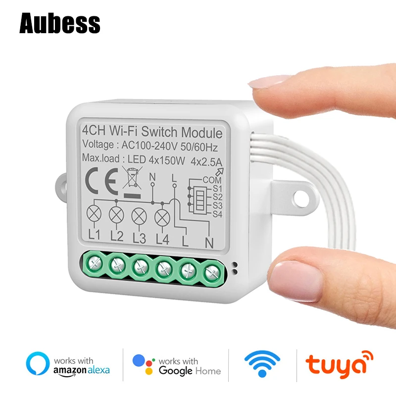 

Модуль переключателя AUBESS Tuya Wi-Fi с 1/2/3/4-клавишным двухсторонним управлением, умное приложение Smart Home прерыватель для работы с Alexa,google Home