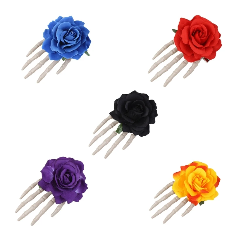 

Skull Hand Barrette Day Of The Dead Hair Clip Goth Hairpin Flower Goth Headwear