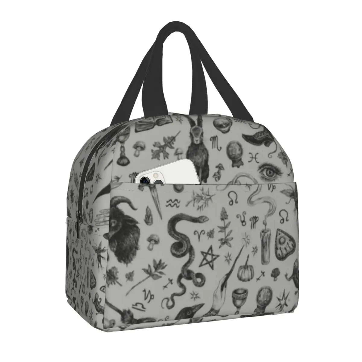 

Изолированный Ланч-бокс с ведьмой Салем для работы, школы, Хэллоуина, готический водонепроницаемый термоохладитель, Ланч-бокс для женщин и ...