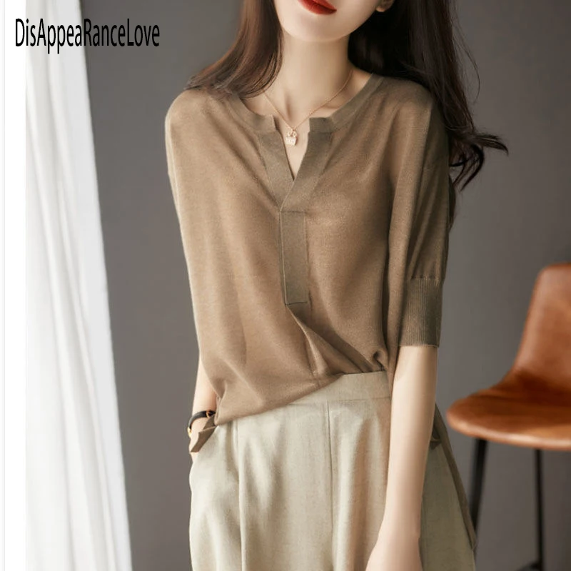 

Womens Sweaters Spring Autumn V-neck Knitted Pullovers Loose Bottoming Shirt Cashmere Fashion Jumper Solid Sweater