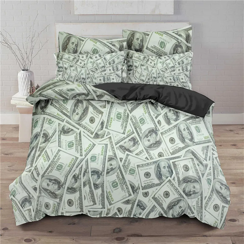 Juego de cama con fundas de almohada, funda nórdica, billetes de dólar de la reserva nacional de los Estados Unidos con el retrato de Ben Kennedy