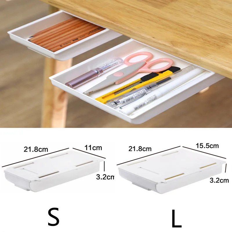 

Self-Adhesive Under Desk Drawer Storage Box No Punching Hidden Under Desk Pencil Tray Home Organization Stationery Organizer