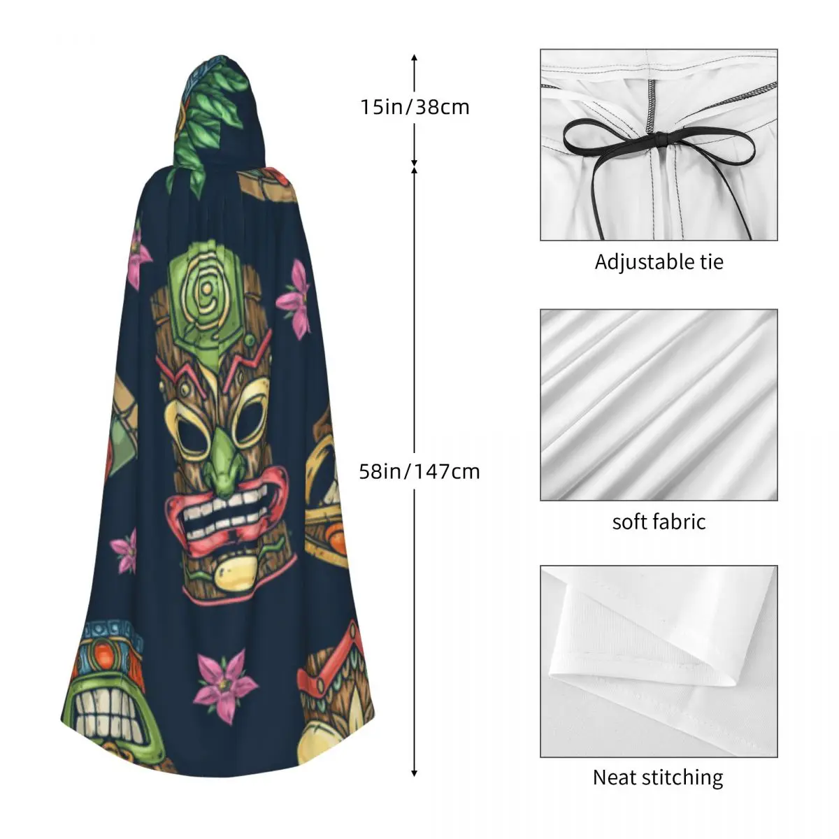 Косплей средневековые костюмы тики маски Красочный рисунок с капюшоном длинные