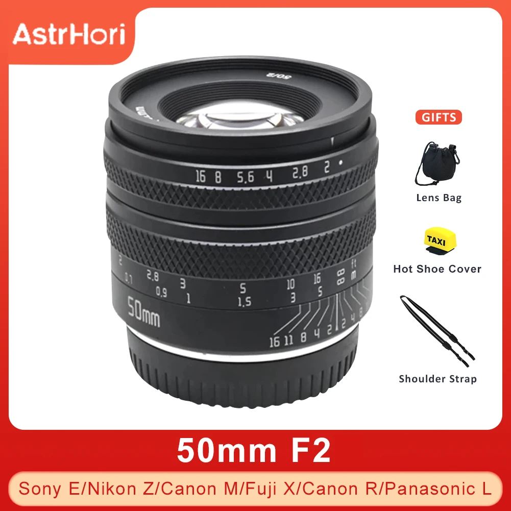 

AstrHori 50mm F2 Full Frame Large Aperture Manual Prime Lens for Sony E Panasonic L M43 Nikon Z Fuji X Canon R EOSR Canon EOS M