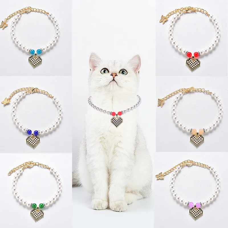 

Fashion Rhinestone Dog Collar for Small Dogs Chihuahua Cat Pearl Chains with Pendant Jeweled S-M-L Pet Products Supplier Pug