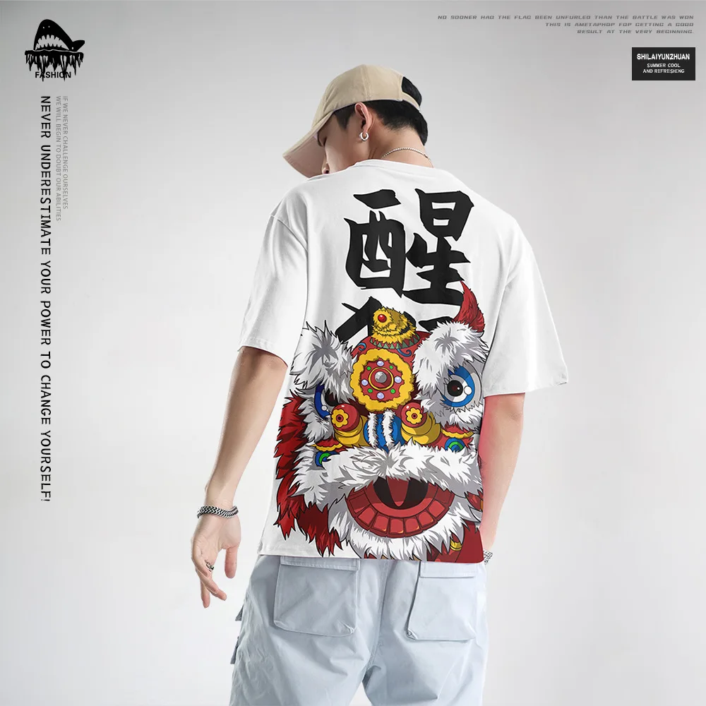 Japanese Anime Printed Streetwear T Shirts 2021 Summer Chinese Style Mens Casual Breathable Short Sleeve Tops Tees Male Tshirts