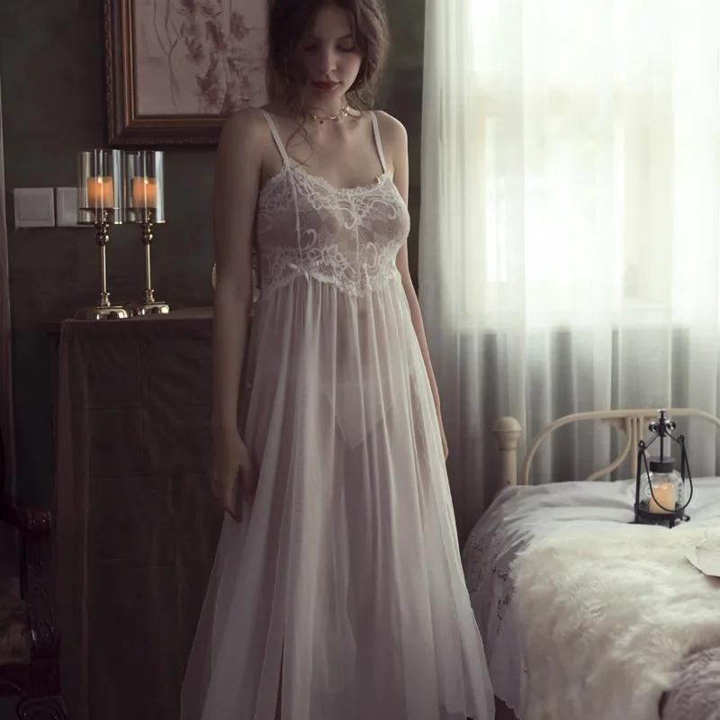 

Новое прозрачное эротическое белье, соблазнительная красивая ночная рубашка с глубоким V-образным вырезом на спине, кружевная сетчатая Дли...