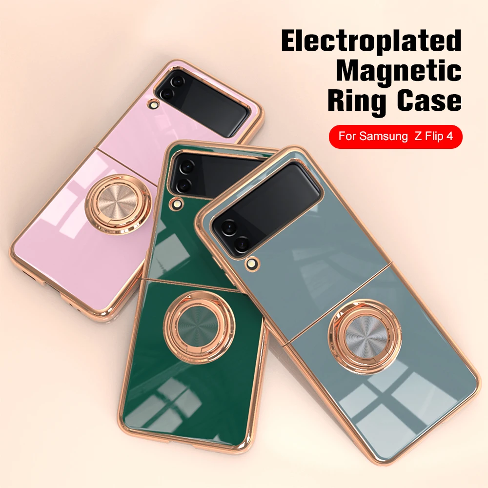 

Cases For Samsung Galaxy Z Flip 4 5G Plating Ring Protect Shell Samusn Z flip4 zflip4 zflip 4 Magnetic Stand Holder Cases Coques
