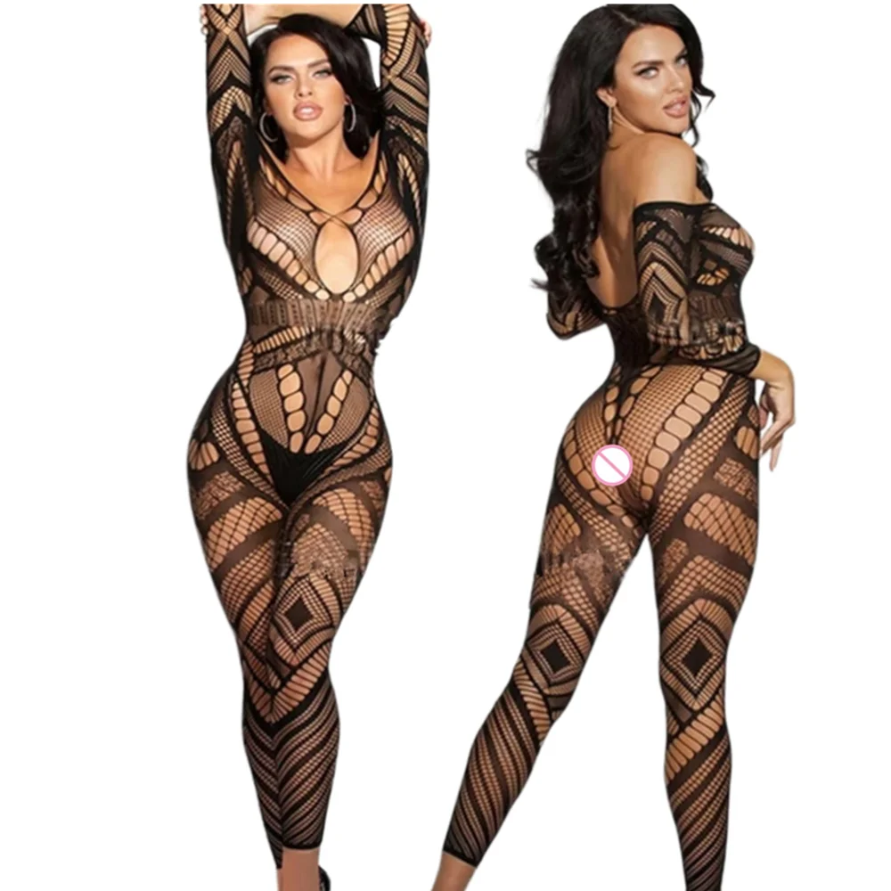 

Сексуальное нижнее белье с длинными рукавами, женский костюм, сетчатые колготки, эротическое боди, одежда для сна, комбинезон, боди, чулки