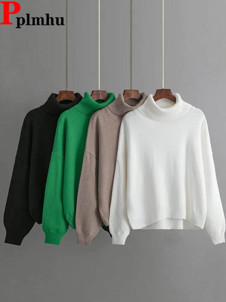 

Fashion Winter Knit Turtleneck Sweater Women Loose Knitwear Pullovers Plus Size Malhas Sueter Trend Long Sleeve Tops New Jersey