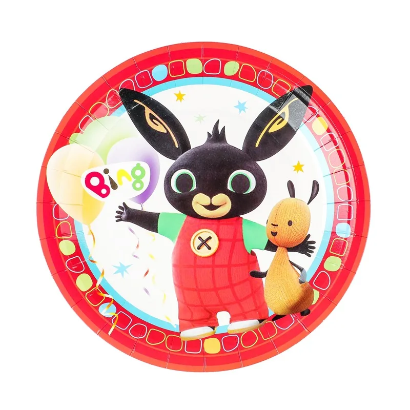 Декорации тематической вечеринки "День рождения Бинг-Кролика": одноразовые бумажные стаканчики, тарелки, скатерти, посуда; предметы интерьера; подарок на Рождество.