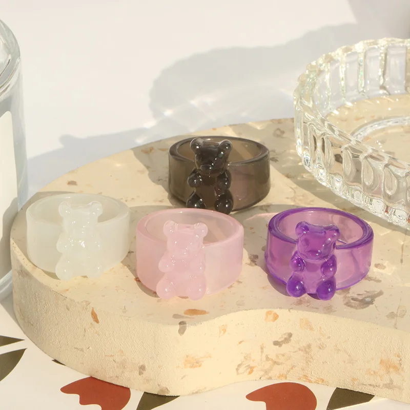 New Ring Rings for Women Girls Summer Cartoon Bear Resin Transparent Charm Fashion Korean Jewelry Party Accessories 2022 Gifts |