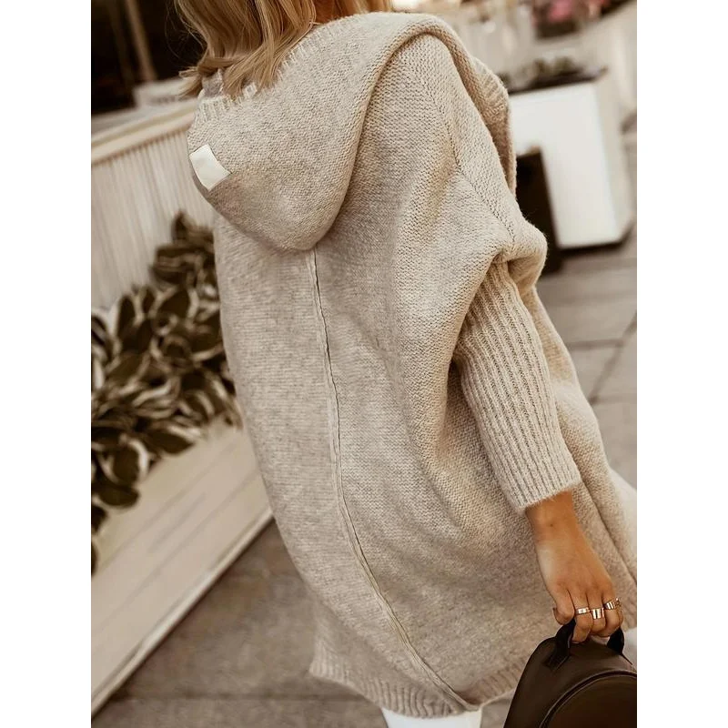 Женский однотонный вязаный кардиган с капюшоном и длинными рукавами кардиганы