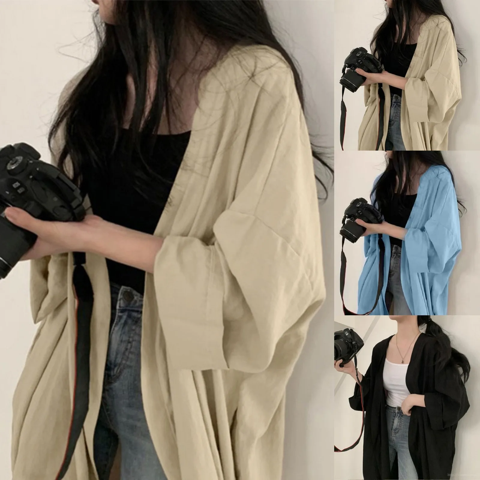 

Misses Black Cardigan Sweater Women Casual Fashion Solid Long Sleeve Loose Cardigan Long Shirt Coat Suede Cardigans for Women