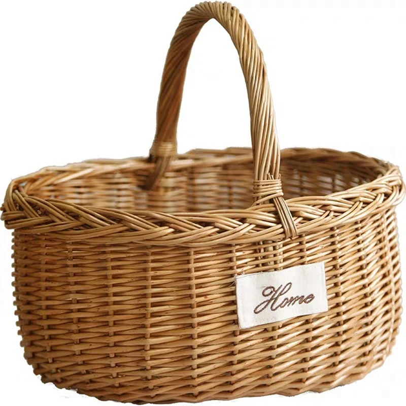 

Creative Tote Basket Picnic Basket Weaving Basket Willow Weaving Basket Portable Outdoor Fruit Storage Basket